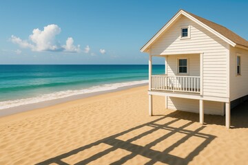 Obraz premium Seaside residence with striking shadows by the shore