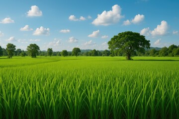 Fototapeta premium Stunning natural scenery featuring lush rice paddies or cornfields in an Asian nation