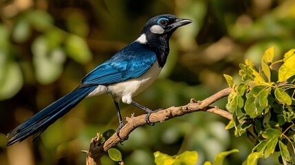 Obraz premium Vivid blue and white bird perched on branch