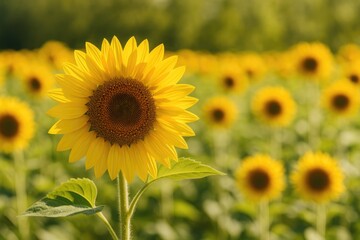 Fototapeta premium Stunning sunflower blooming in the open field