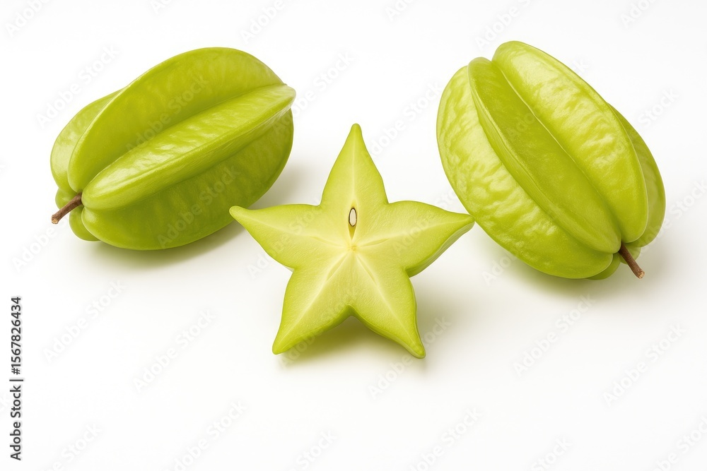 Aufkleber starfruit slices displayed in three different angles on a white background