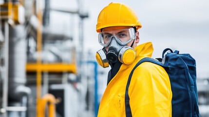 Fototapeta premium Worker in Safety Gear at Industrial Facility with Protective Equipment