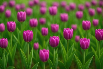 Fototapeta premium Stunning violet tulips blooming during springtime