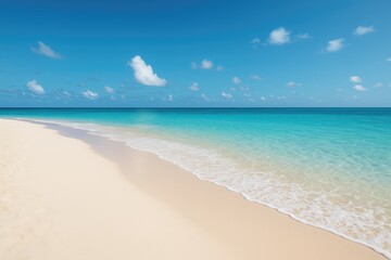 Stunning coastal paradise featuring pristine white sands under a clear blue sky