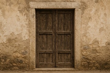 Vintage textured wall with rustic wooden door for background