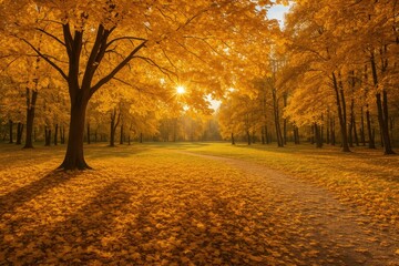 Fototapeta premium Fall season scenery in a park, stunning natural view