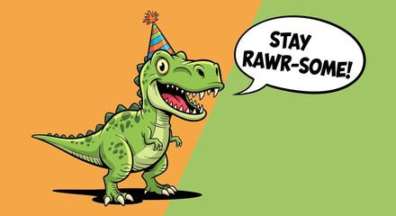 Happy Dinosaur Party Hat Illustration