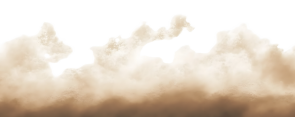 Dust sand soil smoke cloud particles isolated on transparent white background. Brown sandstorm smog sand dust explosion rising. Design elements for Compositing, covering, overlay, PNG
