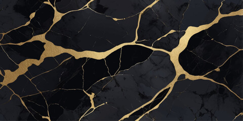 Abstract black and gold marble texture with veins isolated on white background
