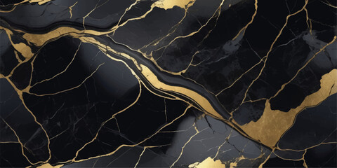 Abstract black marble texture with gold veins isolated on white background