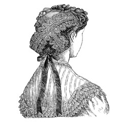 Victorian fashion line drawing women fashion accessories 
