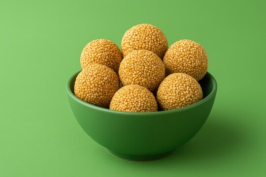 Sweet Amaranth Balls in a Green Bowl on a Green Backdrop