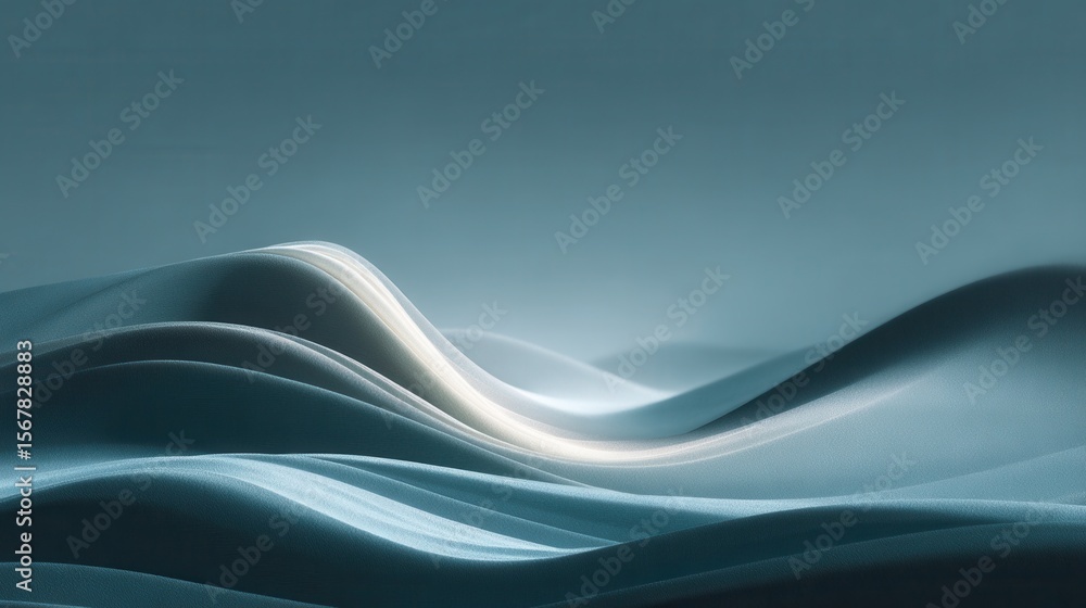 Poster abstract waves in soft blue tones with smooth fluid lines