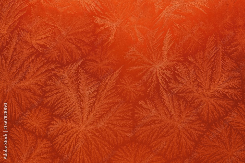 Poster red-hued abstract frost design on glass with textured background