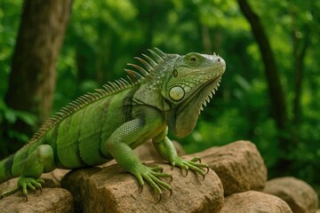 Fototapeta premium A lizard slowly ascends over rocky terrain