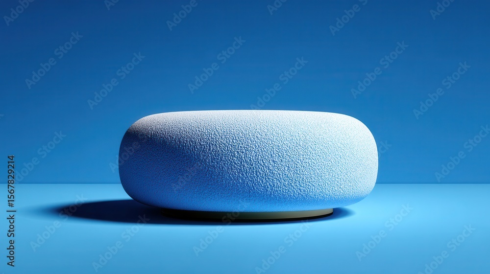 Poster modern blue round object with textured surface and soft shadows