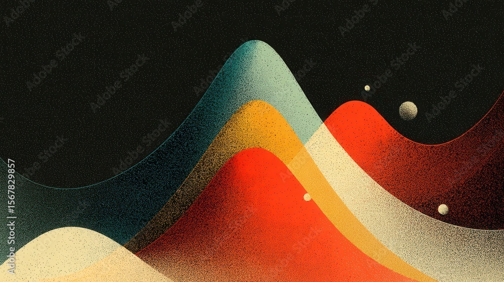 Poster abstract colorful waves with vibrant shapes and soft curves