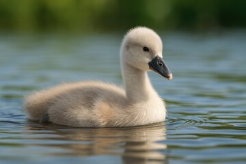 Fototapeta premium Young Mute Swan (Cygnus olor) drifting across a tranquil lake