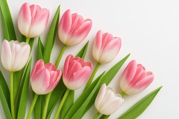 Stunning pink and white tulip blossoms in full bloom