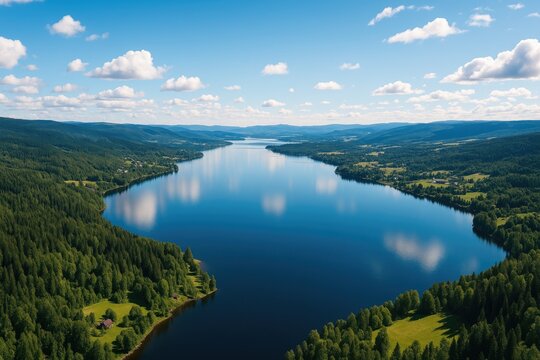 Bird's eye perspective of a freshwater body in Eastern Norway