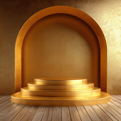 golden color empty big podium on white or transparency background 