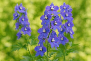 Fototapeta premium Stunning close-up of vibrant purple and blue delphinium blossoms
