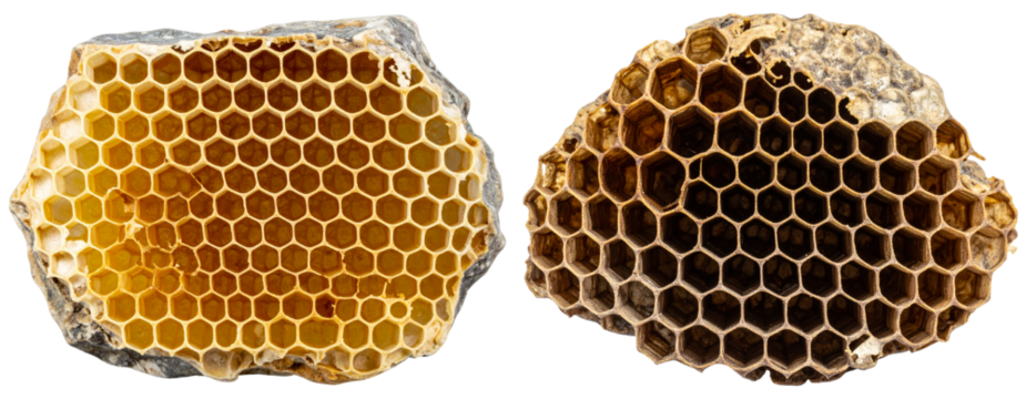 Ancient Fossilized Honeycomb with Detailed Hexagonal Cells, Isolated on Transparent Background