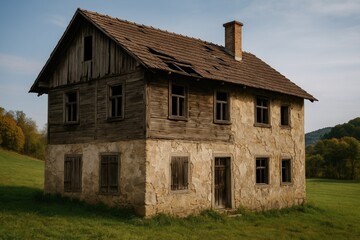 Obraz premium Abandoned structure in a rural European settlement