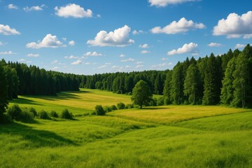 Obraz premium Stunning scenery featuring lush woods and expansive meadows