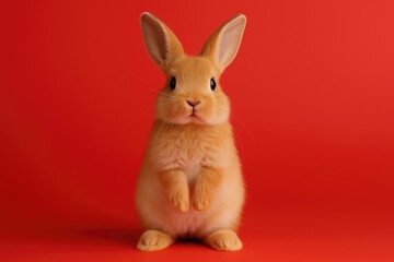 Adorable Bunny's Perspective During Festive Celebration on a Crimson Backdrop with Nature-Inspired Animal Theme