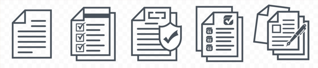 Document icon set. Paper documents icon, Business office documents with folder in a Editable stroke. Linear style documents icon. edit, tick, cross sign. isolated on transparent background.