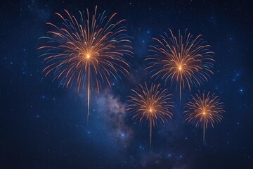 Abstract fireworks scene set against a cosmic sky backdrop