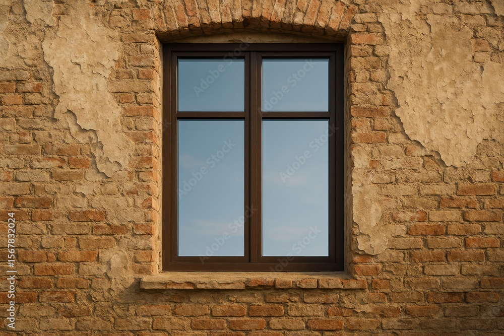 Poster a contemporary window installed in a decayed structure