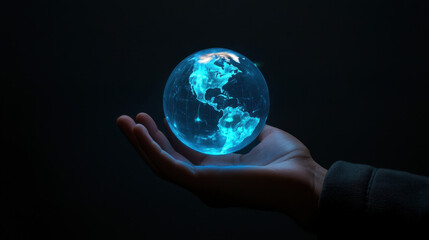 hand holding earth globe glowing 