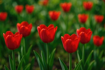 Obraz premium A cluster of stunning crimson tulips