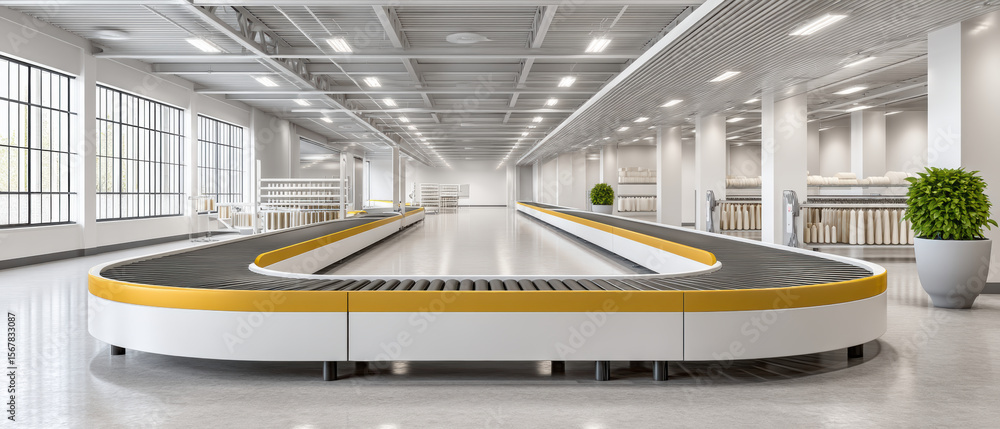 Aufkleber conveyor belt in bright warehouse with ai agent technology enhancing logistics and smooth automated 