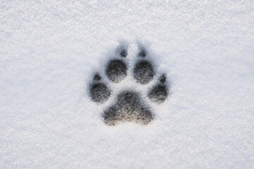 Close-up of an animal track in new snow