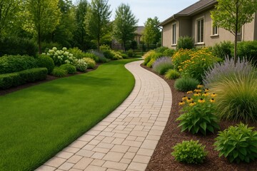 Fototapeta premium Exterior backyard landscape and walkway layout