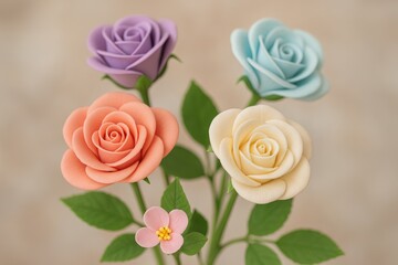 Handcrafted polymer clay floral creations with a gentle blur effect