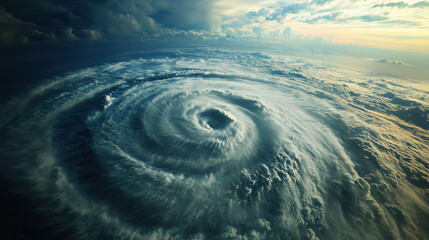 hurricane's immense power, characterized by swirling clouds, raging seas, and an overwhelming sense of an unstoppable and destructive force 