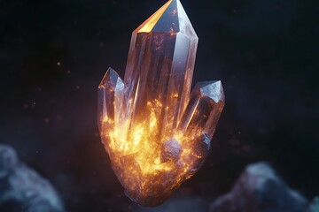 A floating crystal with light
