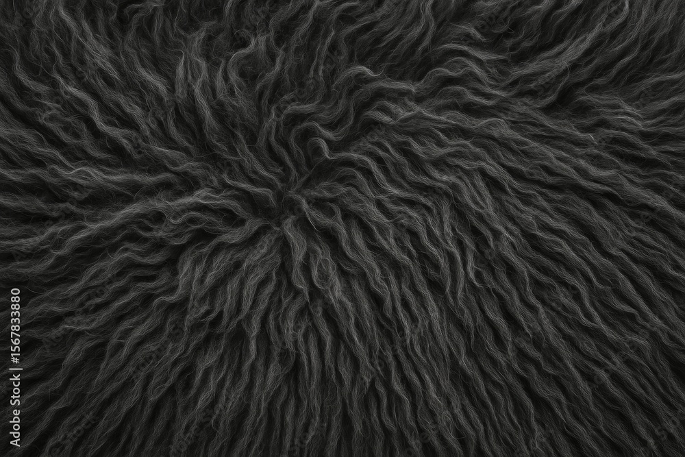 Poster close-up of a long grey wool carpet with black wool texture background