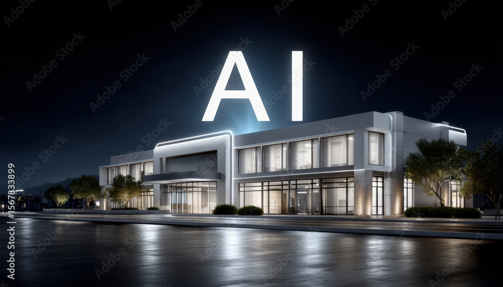 Aufkleber artificial intelligence agent concept with modern office building illuminated at night showing innov