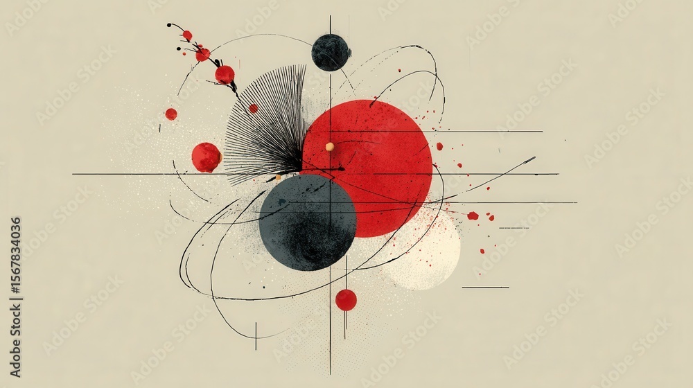 Canvas Prints abstract geometric art with red and black circles on cream background