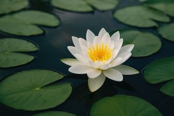 Stunning water lily blossom floating on a serene pond