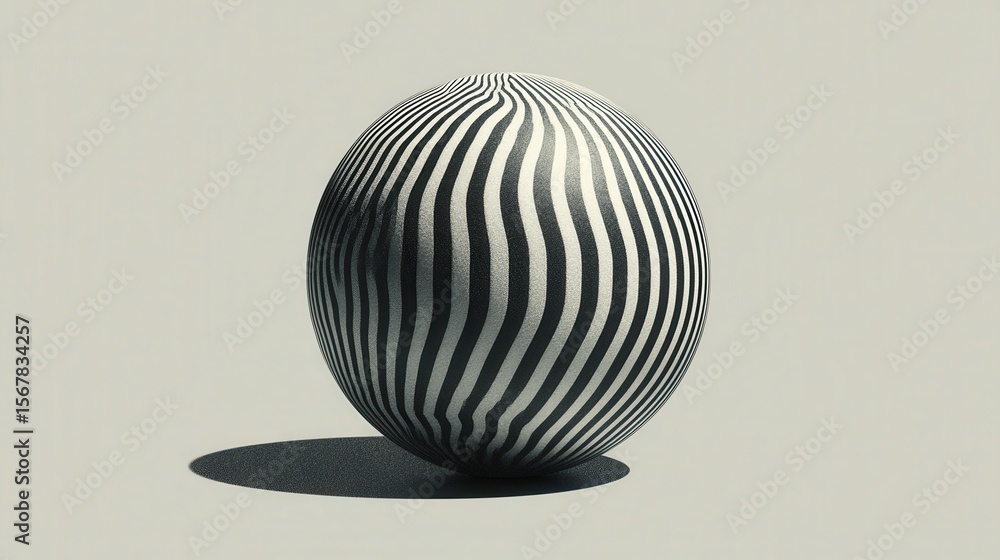 Wall mural striped sphere with monochrome pattern on soft background