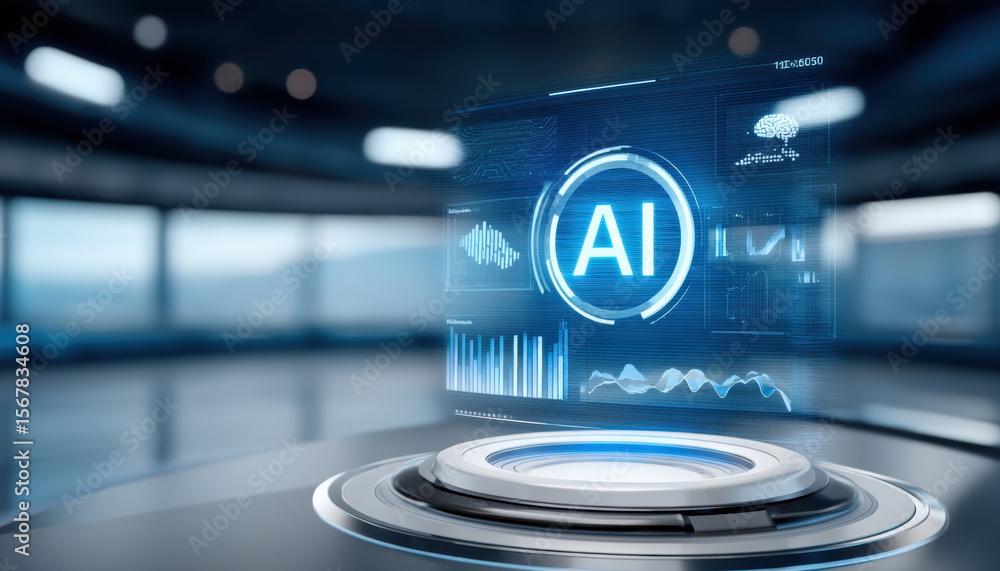 Aufkleber ai technology agent concept with futuristic digital interface and holographic display in modern offi
