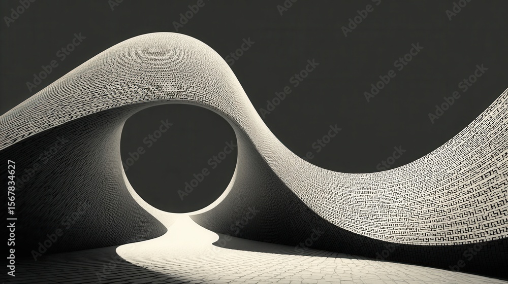 Poster abstract curves and seamless forms in a monochromatic design