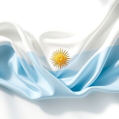 Elegant abstract fabric with Argentina flag colors and golden sun emblem