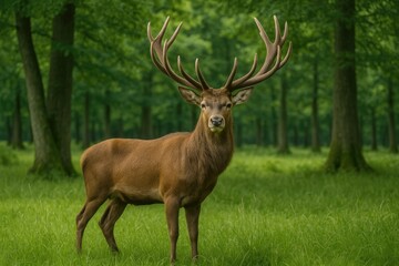 Fototapeta premium A deer standing among trees in a woodland